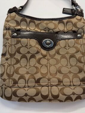 Coach Signature vintage Canvas Shoulder Bag in Tan and Dark Brown